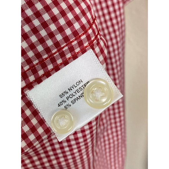 Peter Millar Mens Red Gingham Button Up Shirt size Large Cardinal Stanford Logo - Picture 4 of 15